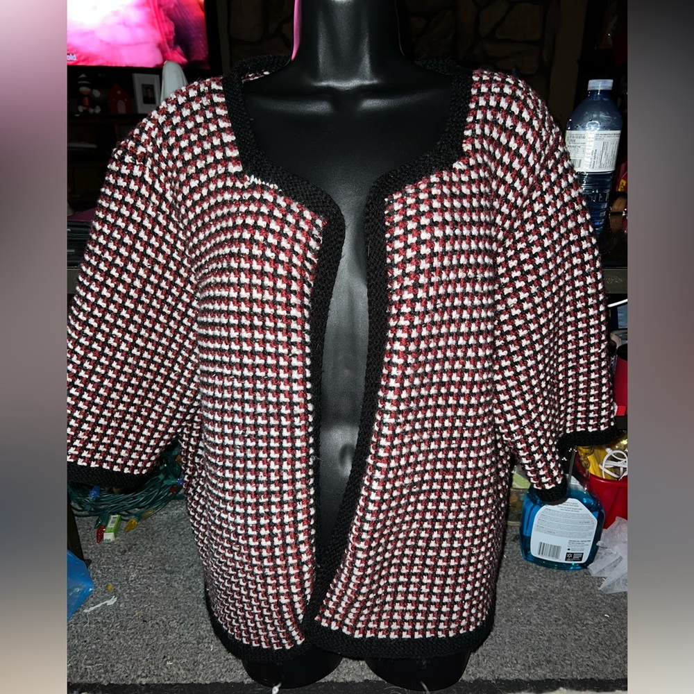 Handmade Knit Hounds Tooth 3/4 Sleeves Sweater Cover Up